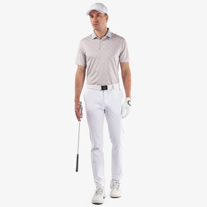 Manolo is a Breathable short sleeve golf shirt for Men in the color Cool Grey/White/Sunny Lime(2)