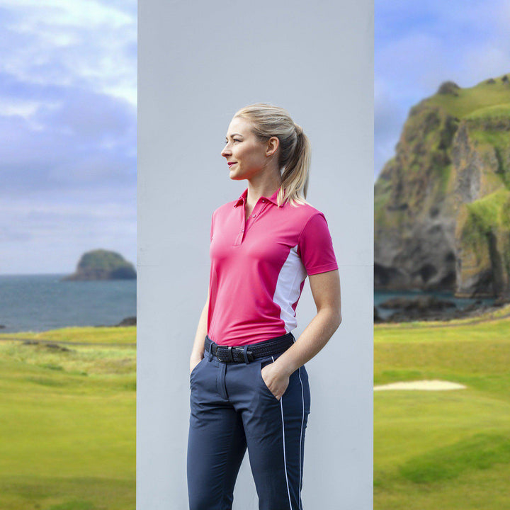 Maia is a Breathable short sleeve golf shirt for Women in the color Sugar Coral(2)
