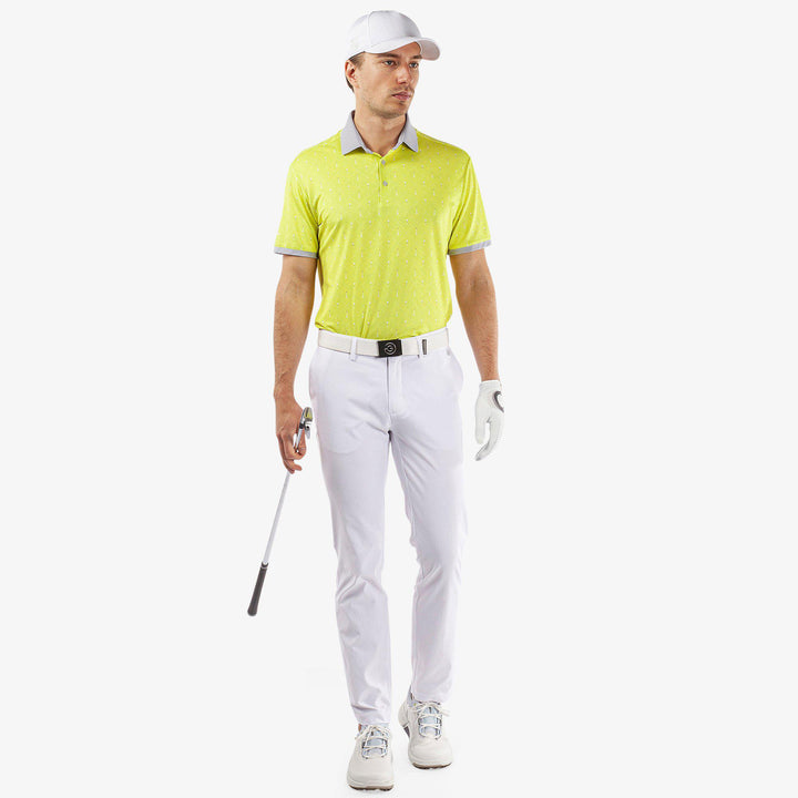Manolo is a Breathable short sleeve golf shirt for Men in the color Sunny Lime/Cool Grey/White(2)