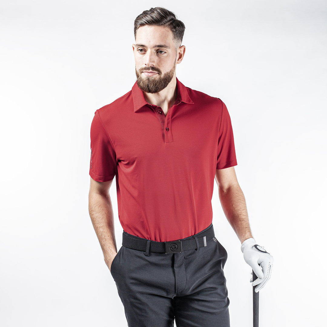 Milan is a Breathable short sleeve golf shirt for Men in the color Red(1)