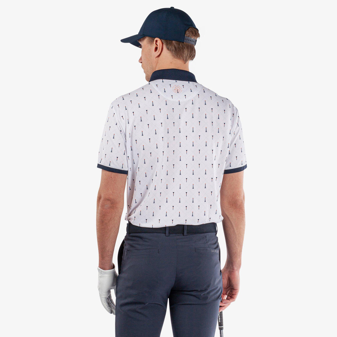 Manolo is a Breathable short sleeve golf shirt for Men in the color White/Navy/Orange(4)