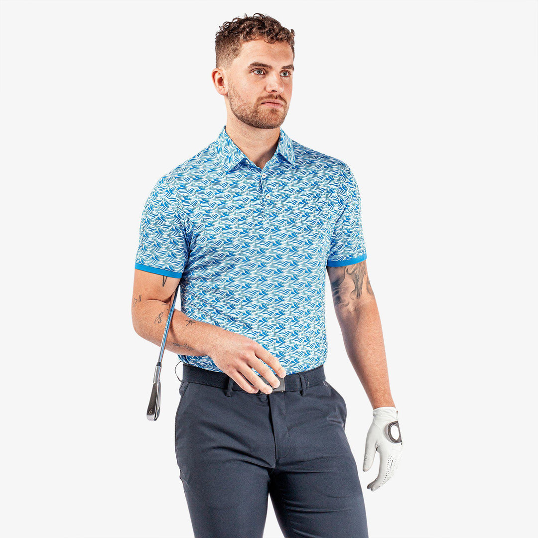 Madden is a Breathable short sleeve golf shirt for Men in the color Blue/White(1)