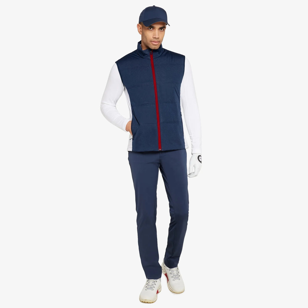 Lennox is a Windproof and water repellent golf vest for Men in the color Navy/White/Red(2)