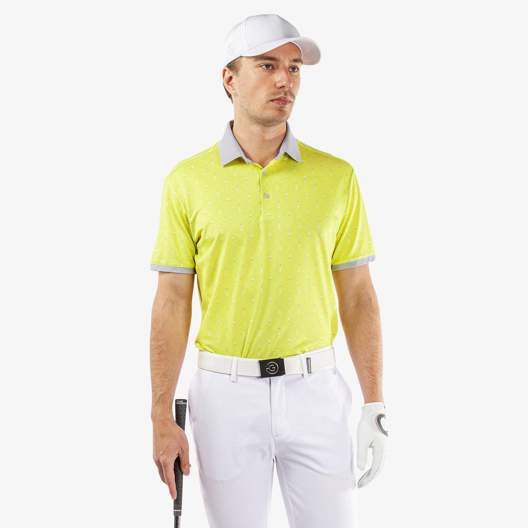 Manolo is a Breathable short sleeve golf shirt for Men in the color Sunny Lime/Cool Grey/White(1)