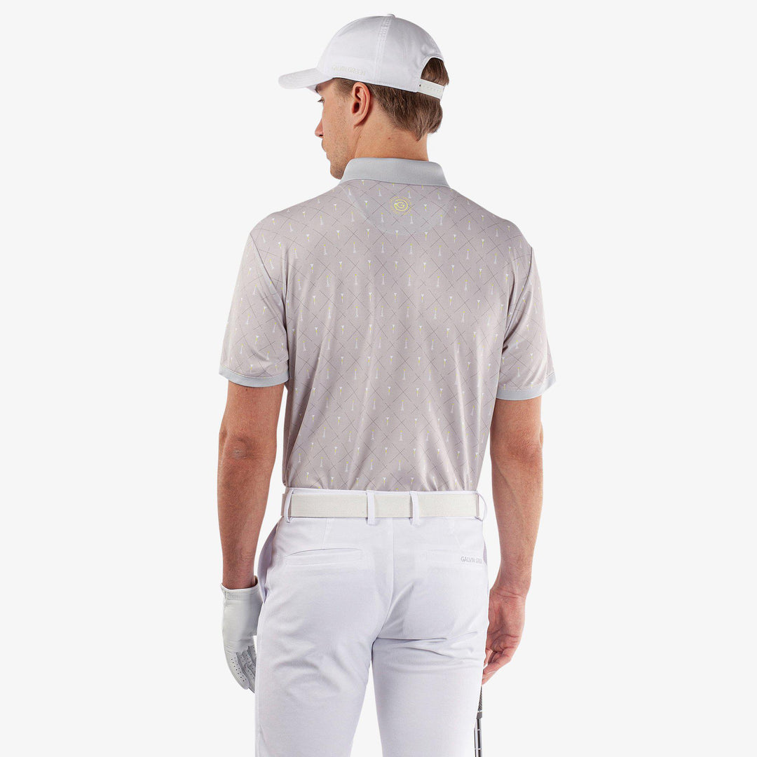 Manolo is a Breathable short sleeve golf shirt for Men in the color Cool Grey/White/Sunny Lime(5)