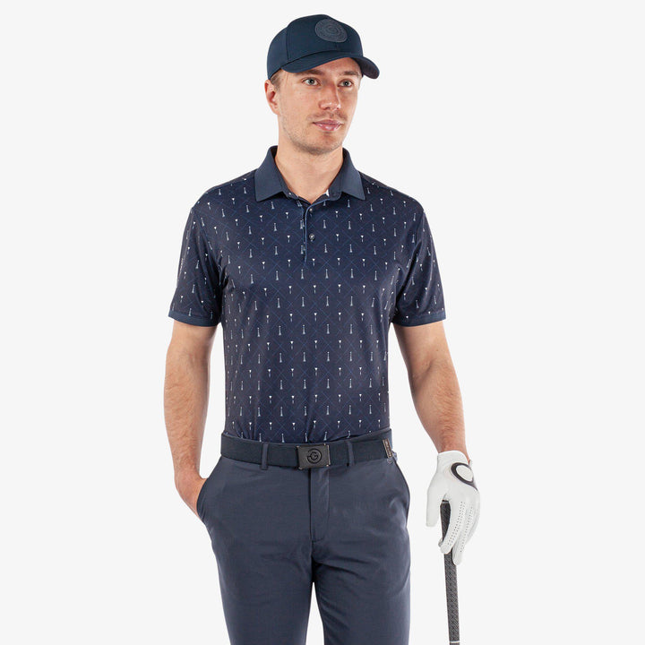 Manolo is a Breathable short sleeve golf shirt for Men in the color Navy/White(1)