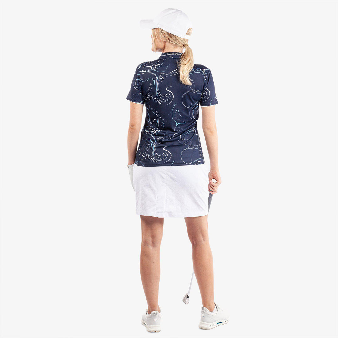 Malena is a Breathable short sleeve golf shirt for Women in the color Navy/White/Blue Bell(8)