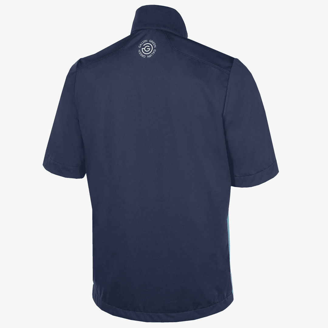 Livingston is a Windproof and water repellent short sleeve golf jacket for  in the color Aqua/Navy(7)