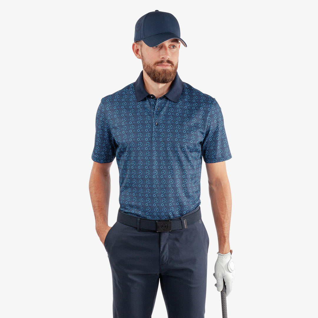 Miracle is a Breathable short sleeve golf shirt for Men in the color Aqua/Navy(1)