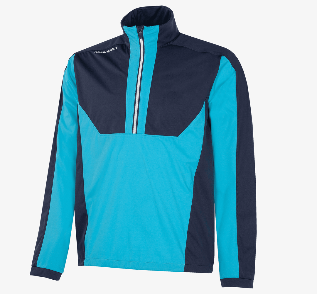 Lawrence is a Windproof and water repellent golf jacket for Men in the color Aqua/Navy(0)
