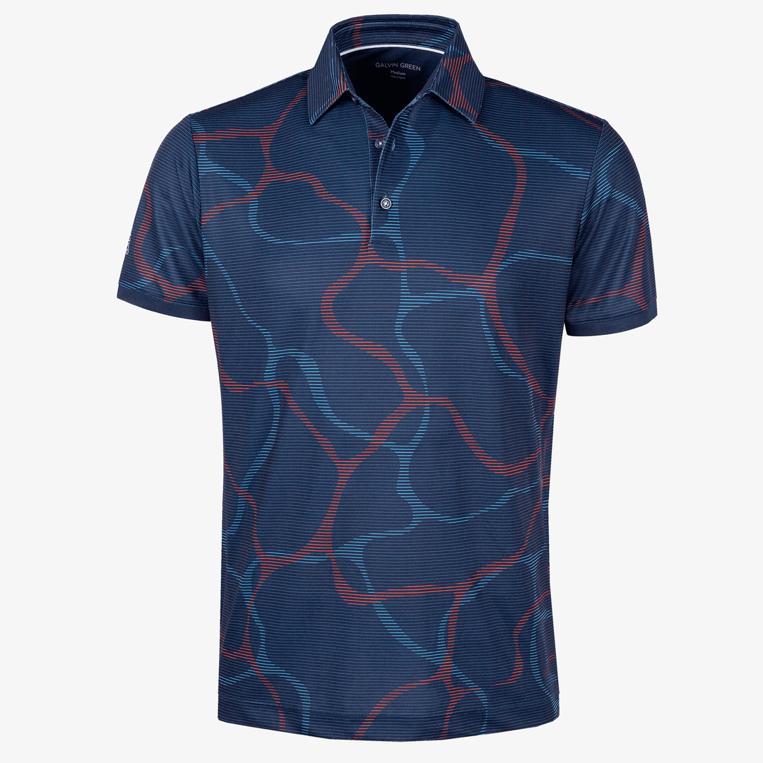 Markos is a Breathable short sleeve golf shirt for Men in the color Navy/Orange(0)
