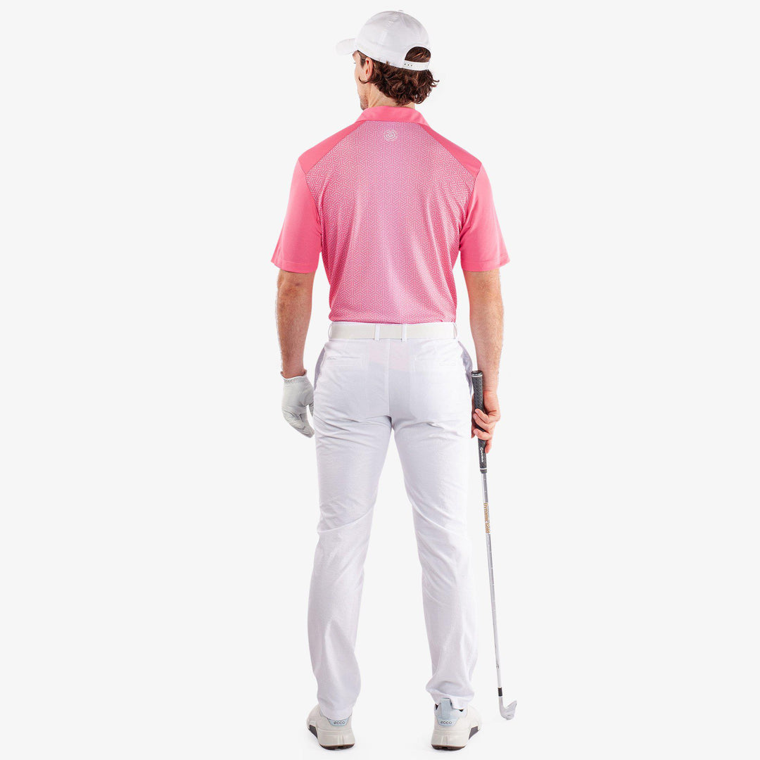 Mile is a Breathable short sleeve golf shirt for Men in the color Camelia Rose/White(6)