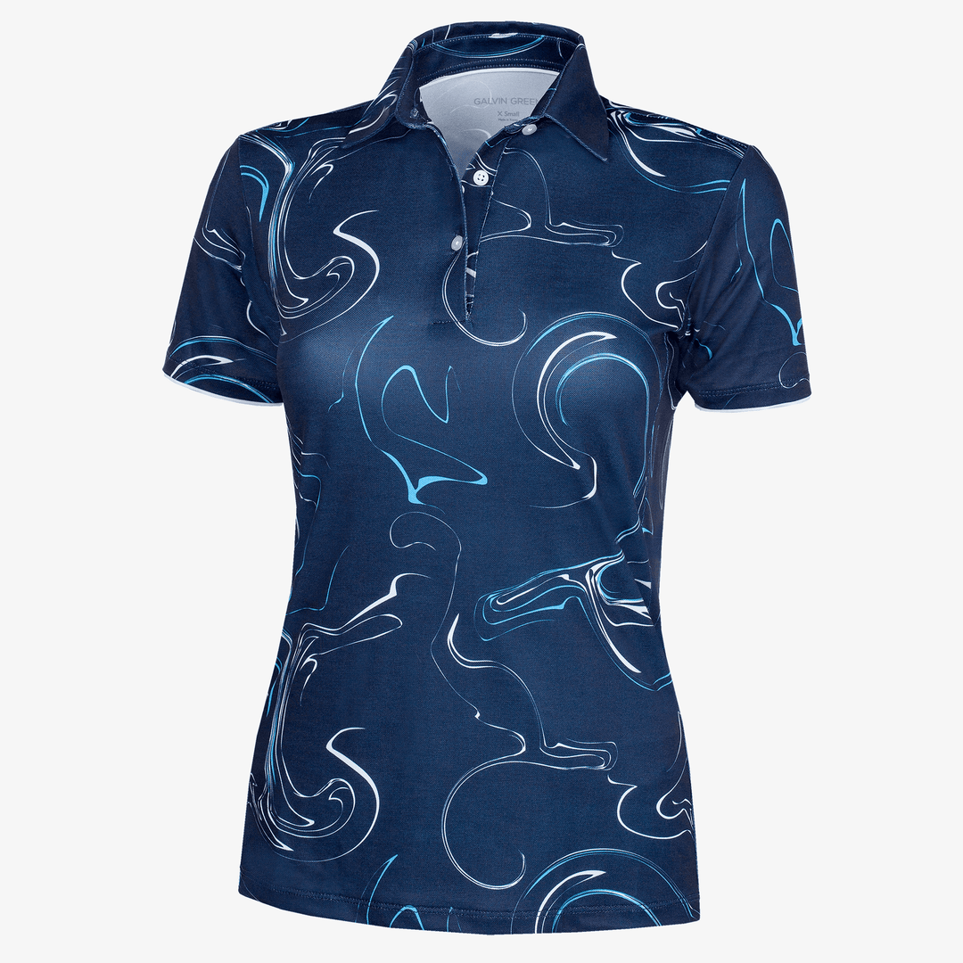 Malena is a Breathable short sleeve golf shirt for Women in the color Navy/White/Blue Bell(0)
