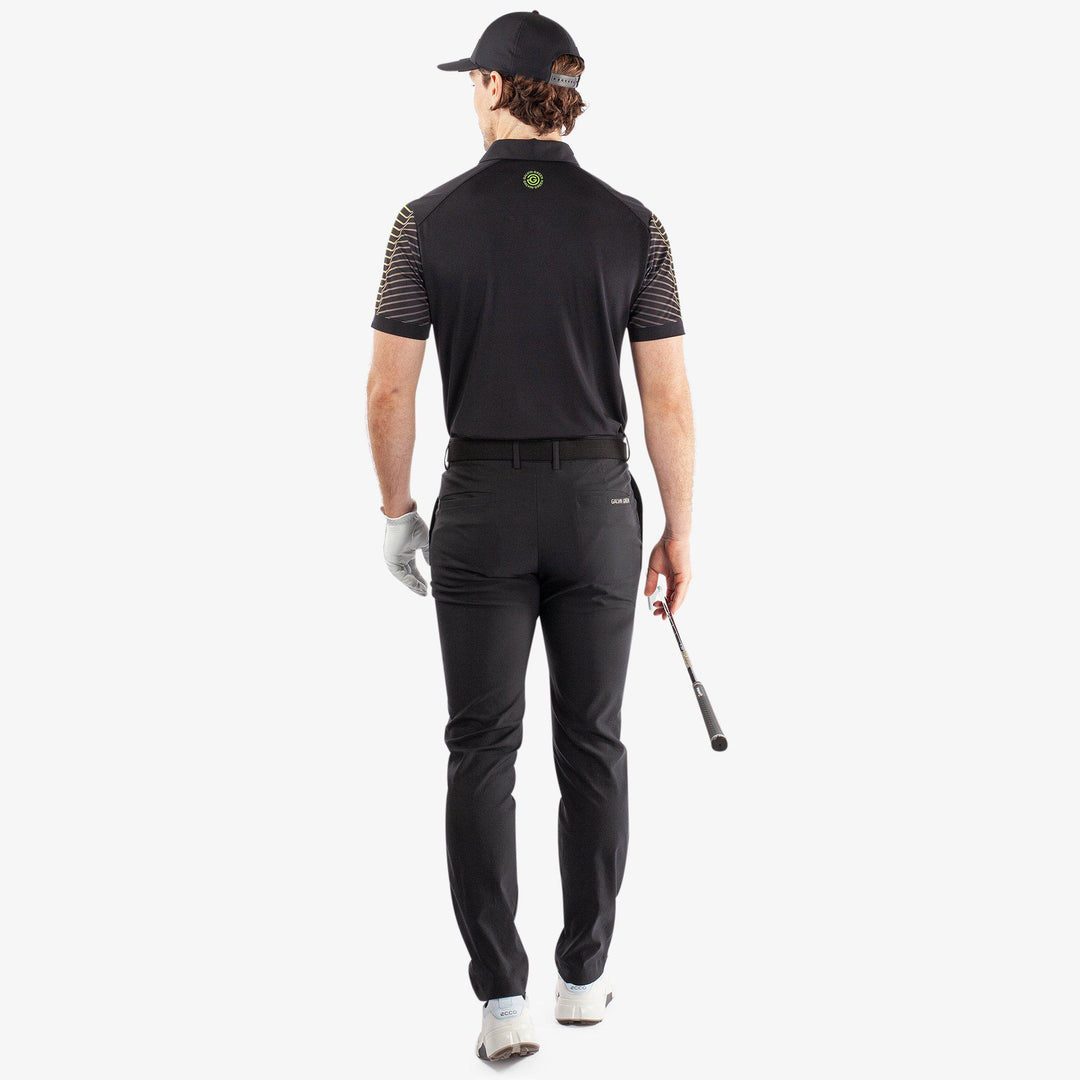 Milion is a Breathable short sleeve golf shirt for Men in the color Black/Sunny Lime(6)