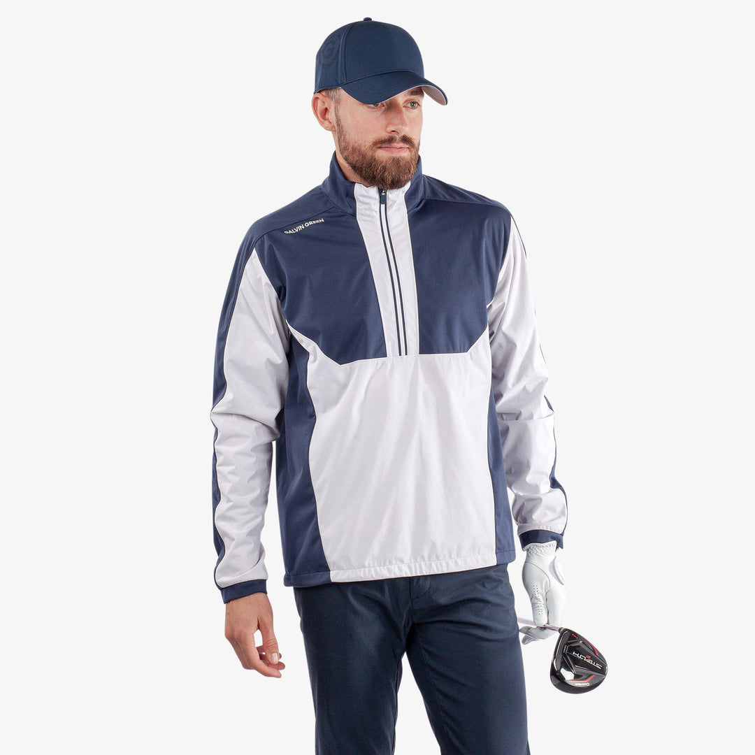 Lawrence is a Windproof and water repellent golf jacket for Men in the color White/Navy(1)