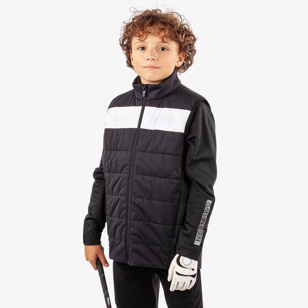 Ronie is a Windproof and water repellent golf vest for Juniors in the color Black/White(1)