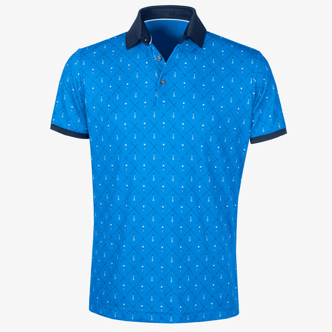 Manolo is a Breathable short sleeve golf shirt for Men in the color Blue/White/Navy(0)