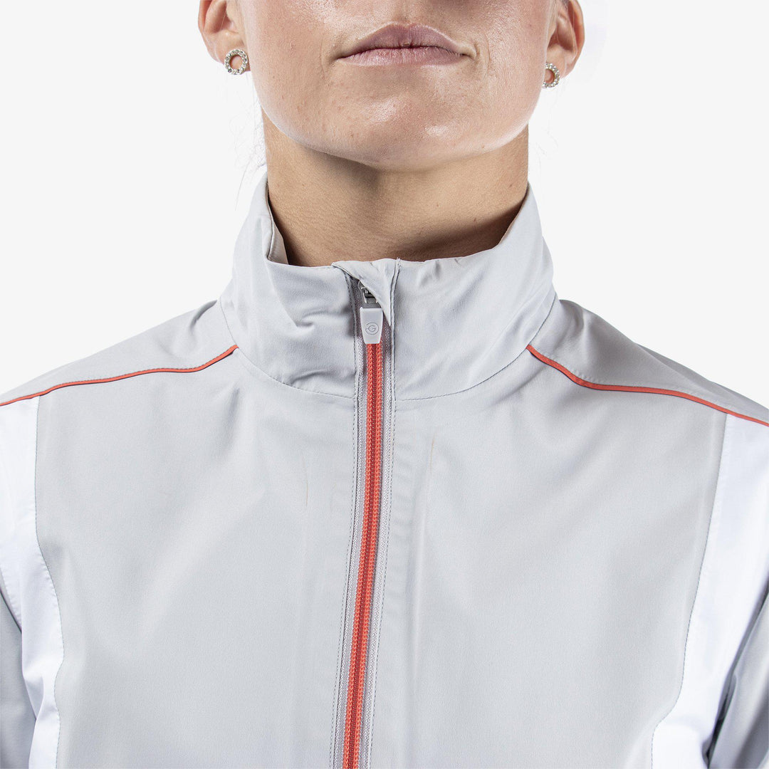 Ally is a Waterproof Jacket for Women in the color Cool Grey/White/Coral(3)