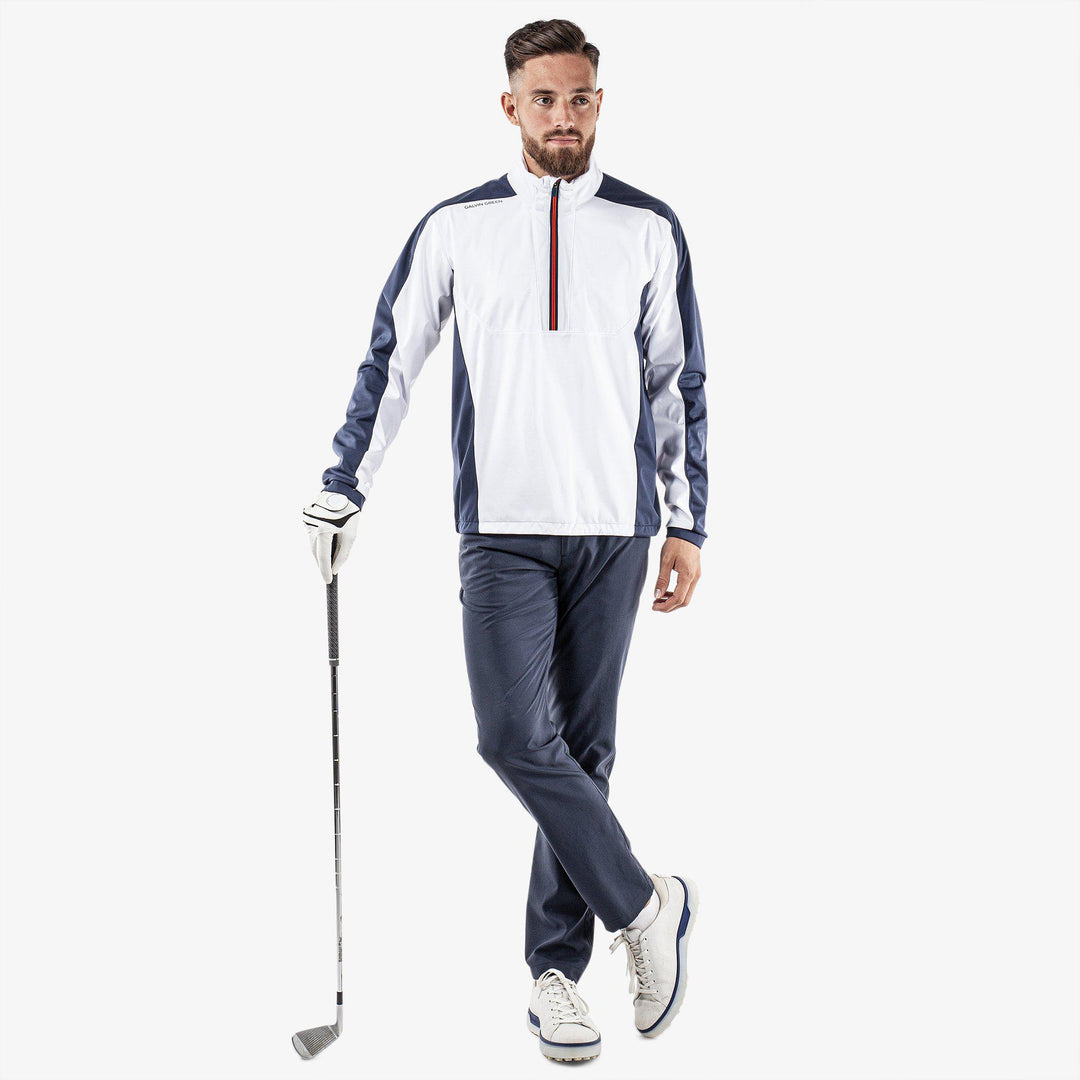 Lawrence is a Windproof and water repellent golf jacket for Men in the color White/Navy/Orange(2)