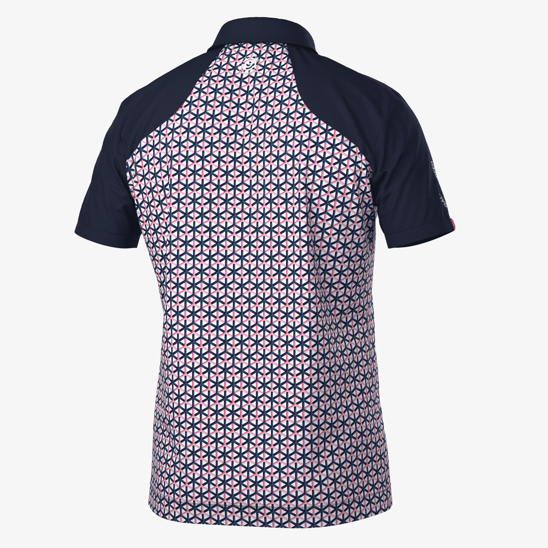 Mio is a Breathable short sleeve golf shirt for Men in the color Camelia Rose/Navy(7)