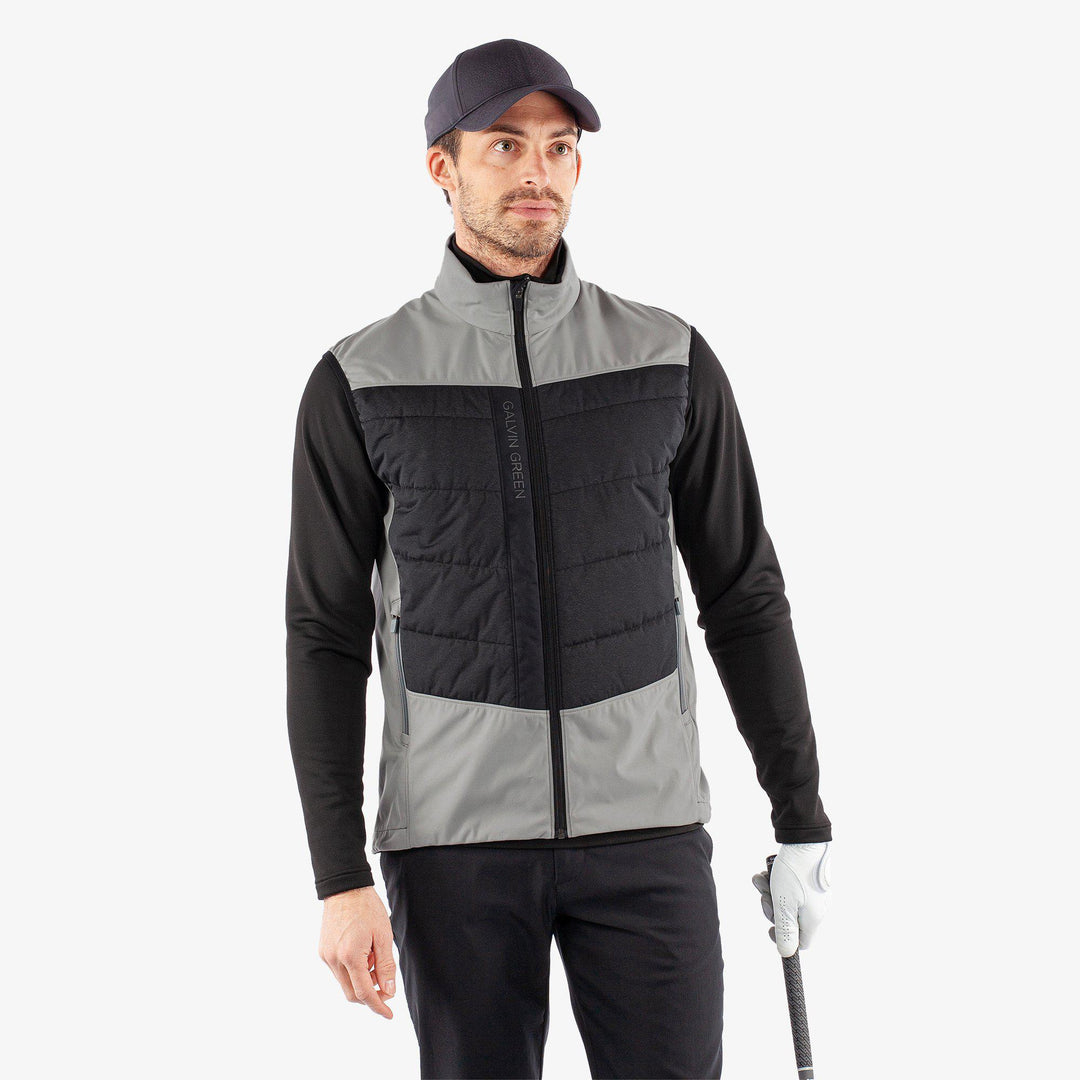 Lauro is a Windproof and water repellent golf vest for Men in the color Sharkskin/Black(1)