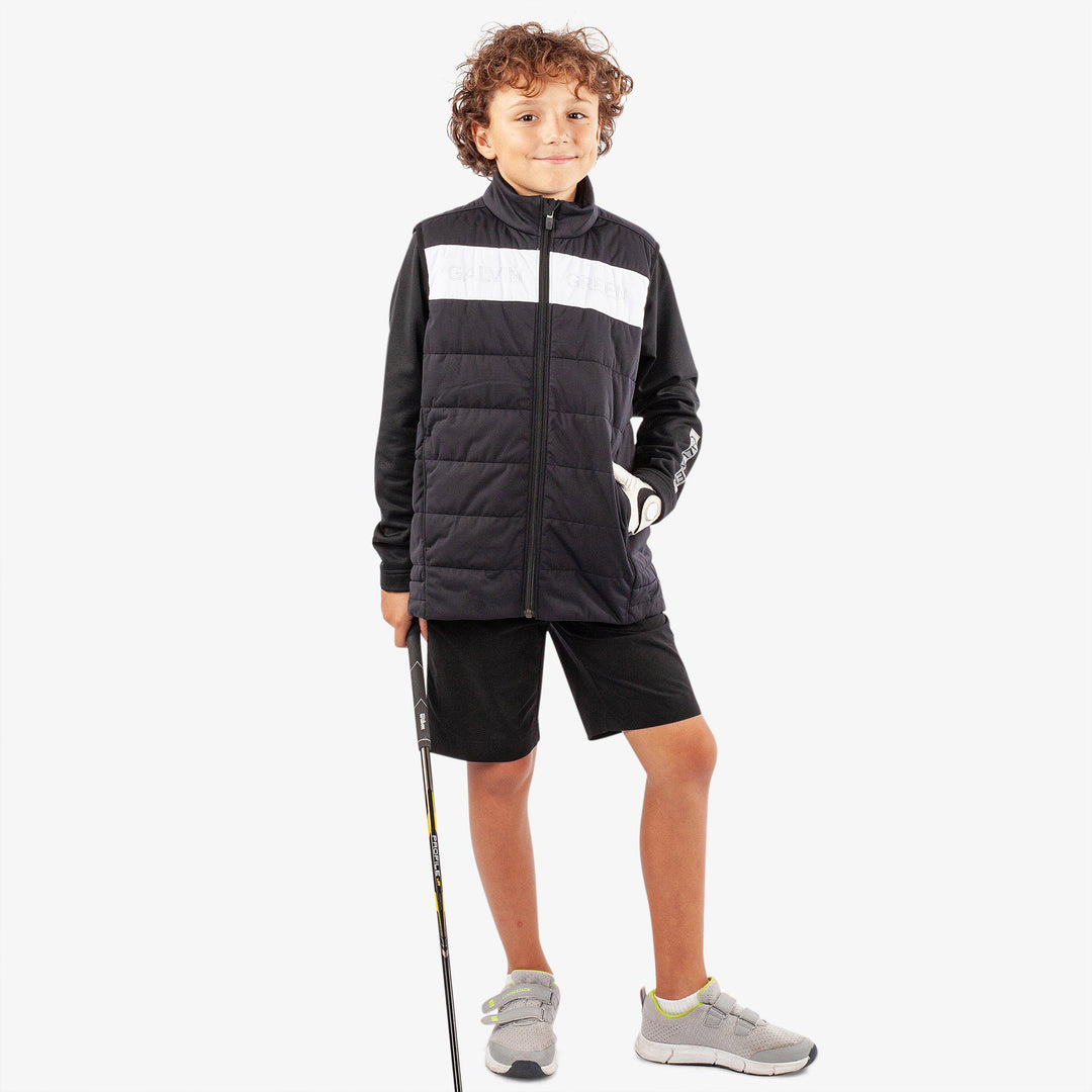 Ronie is a Windproof and water repellent golf vest for Juniors in the color Black/White(3)