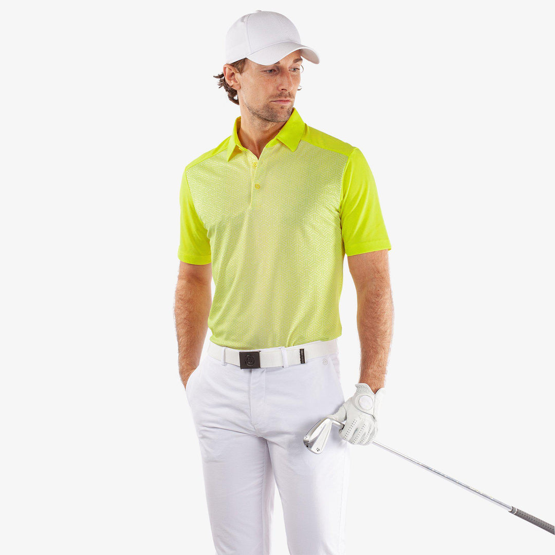 Mile is a Breathable short sleeve golf shirt for Men in the color Sunny Lime/White(1)