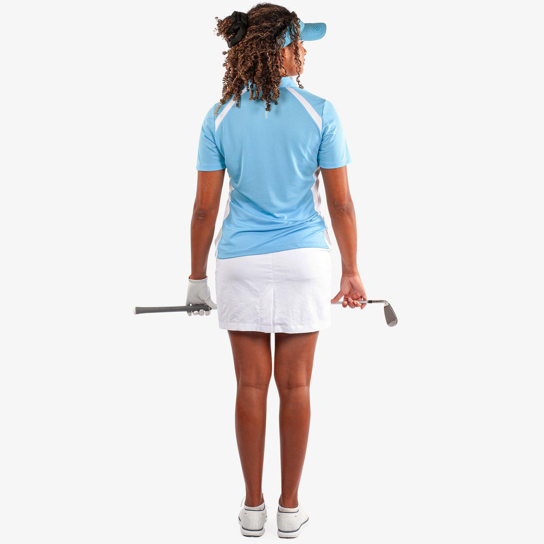 Mirelle is a Breathable short sleeve golf shirt for Women in the color Alaskan Blue/White(6)