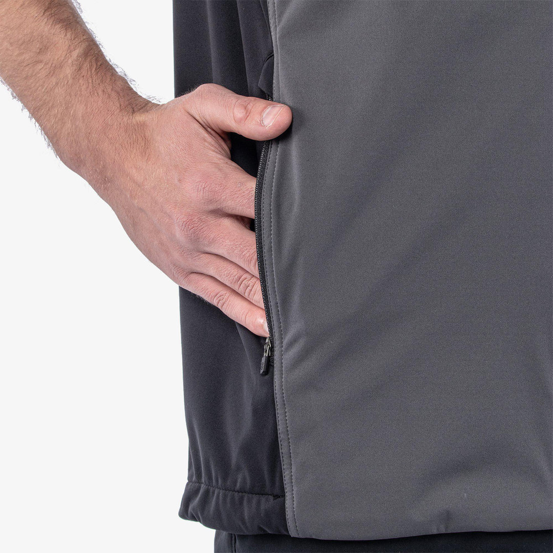 Lathan is a Windproof and water repellent golf vest for Men in the color Forged Iron/Black (4)