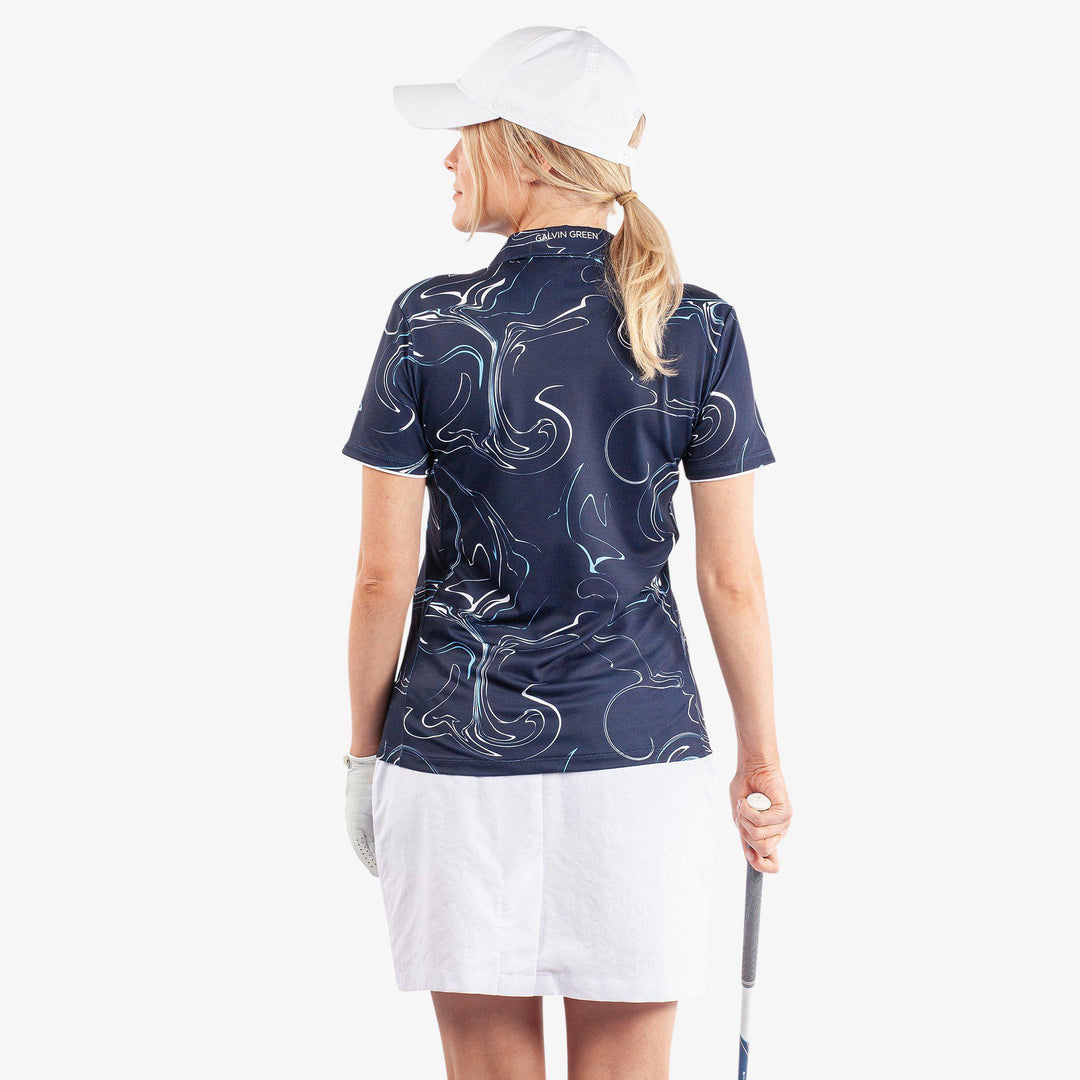Malena is a Breathable short sleeve golf shirt for Women in the color Navy/White/Blue Bell(6)