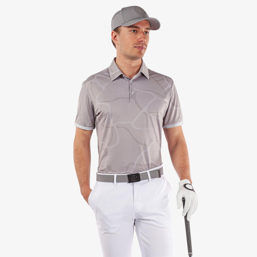 Markos is a Breathable short sleeve golf shirt for Men in the color Cool Grey/White(1)