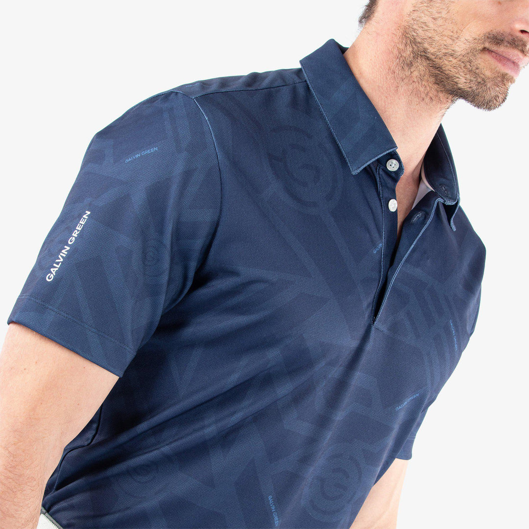 Maze is a Breathable short sleeve golf shirt for Men in the color Navy(3)