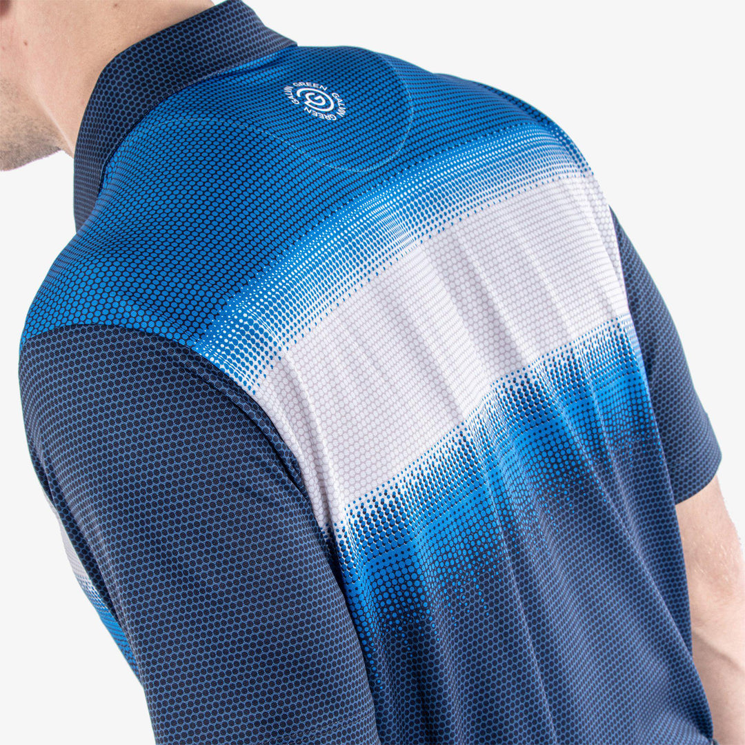 Mo is a Breathable short sleeve golf shirt for Men in the color Navy/White/Blue (6)