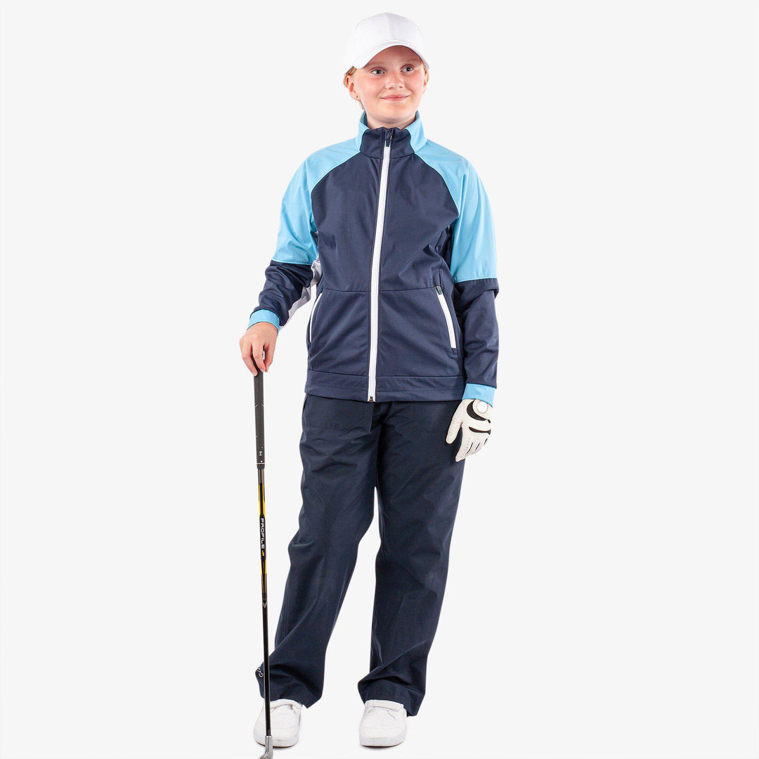 Remi is a Windproof and water repellent golf jacket for Juniors in the color Navy/Alaskan Blue/Wh(3)