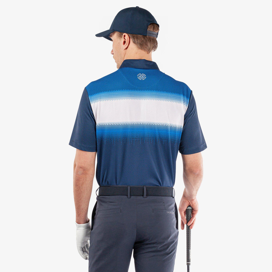 Mo is a Breathable short sleeve golf shirt for Men in the color Navy/White/Blue (5)