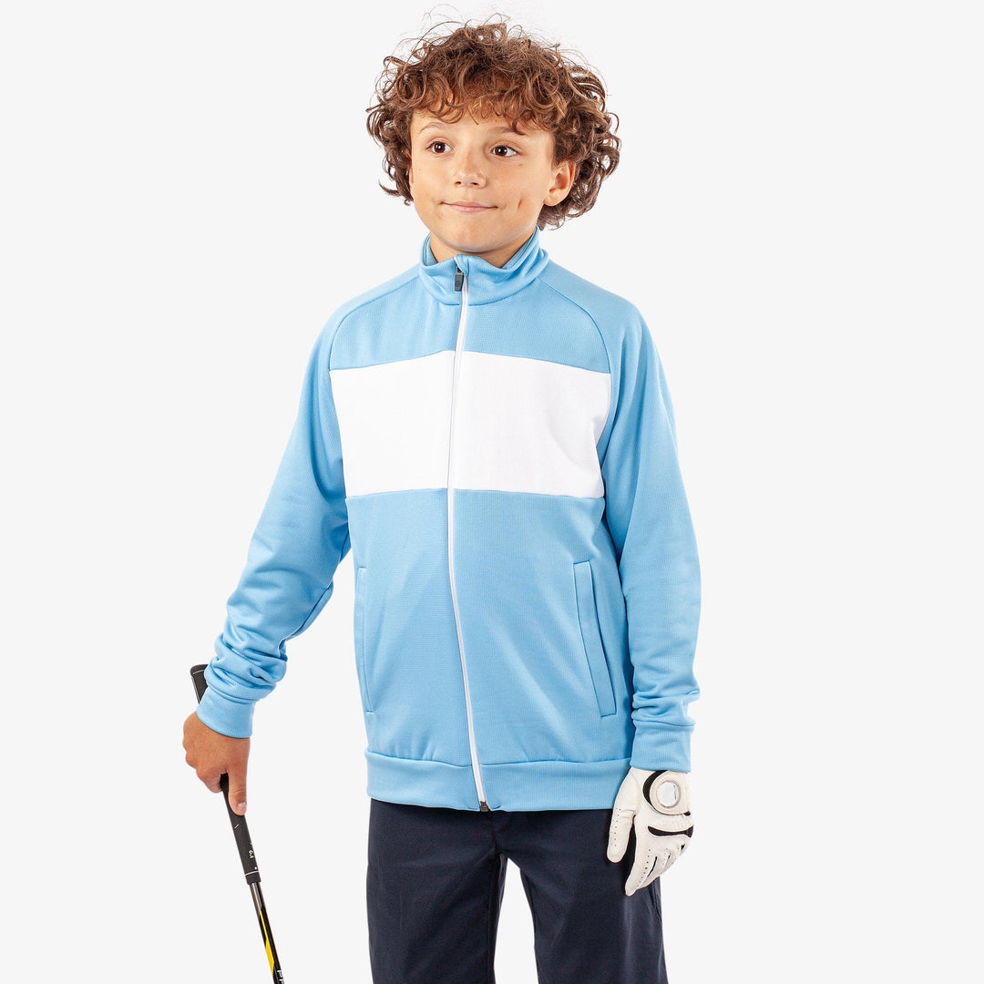 Rex is a Insulating golf mid layer for Juniors in the color Alaskan Blue/White(1)