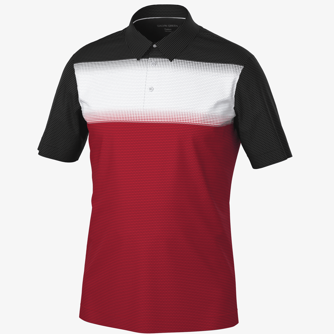 Mo is a Breathable short sleeve golf shirt for Men in the color Red/White/Black(0)