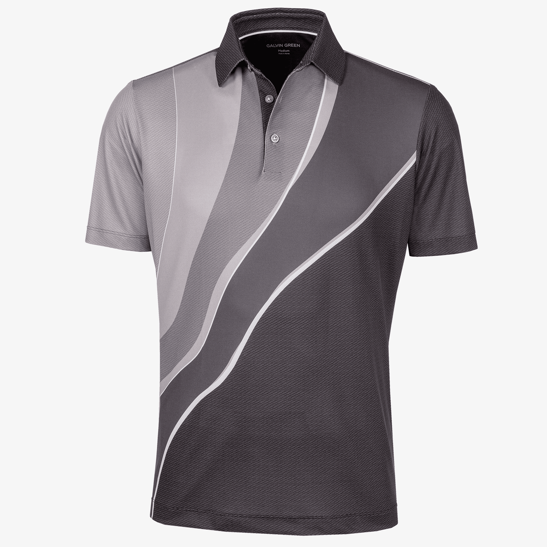Mico is a Breathable short sleeve golf shirt for Men in the color Sharkskin/Forged Iron/Black(0)