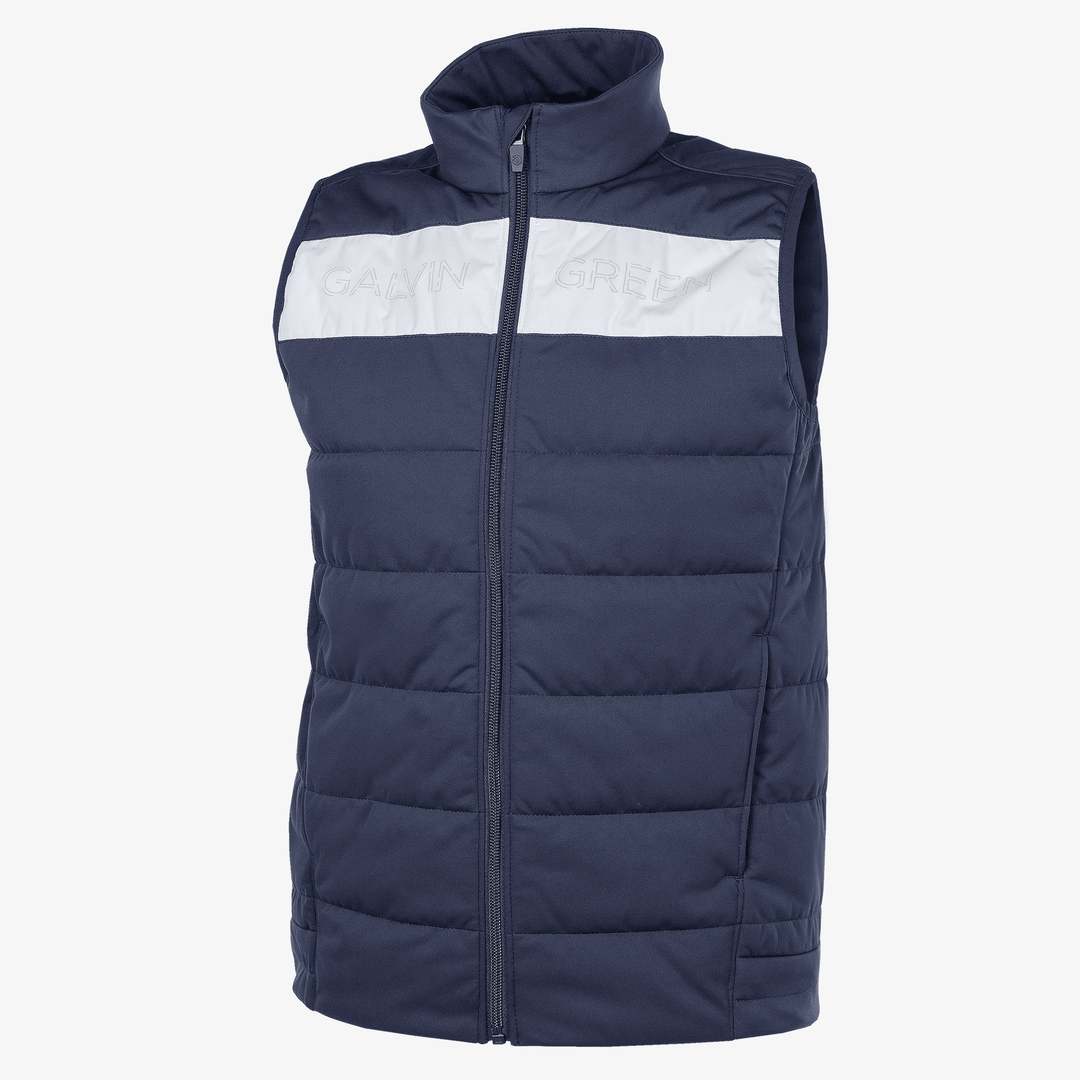 Ronie is a Windproof and water repellent golf vest for Juniors in the color Navy/White(0)
