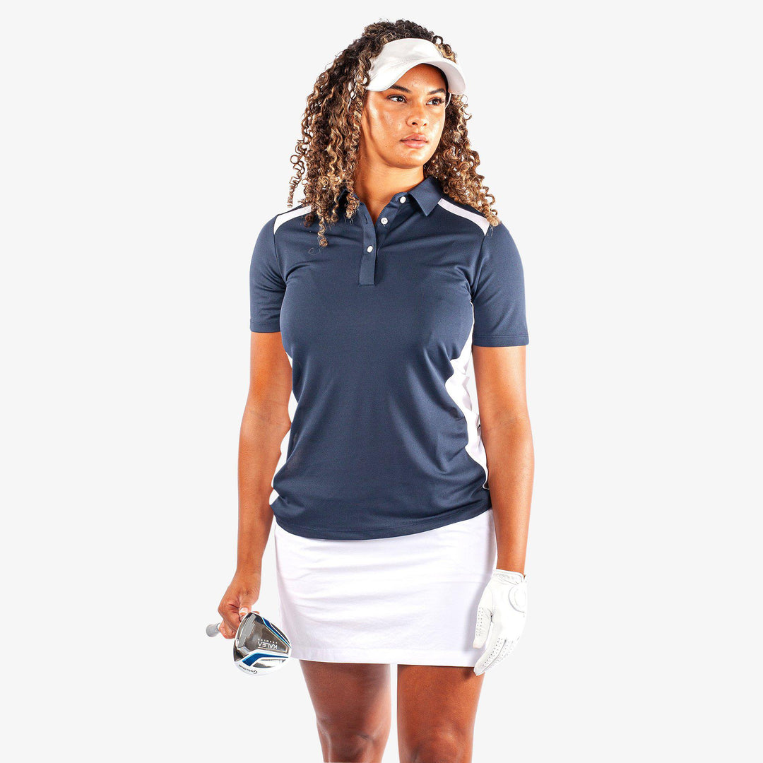 Mirelle is a Breathable short sleeve golf shirt for Women in the color Navy/White(1)