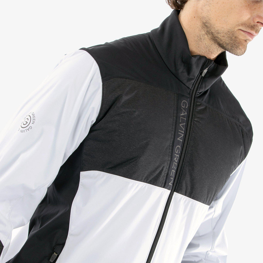 Layton is a Windproof and water repellent golf jacket for Men in the color White/Black(3)
