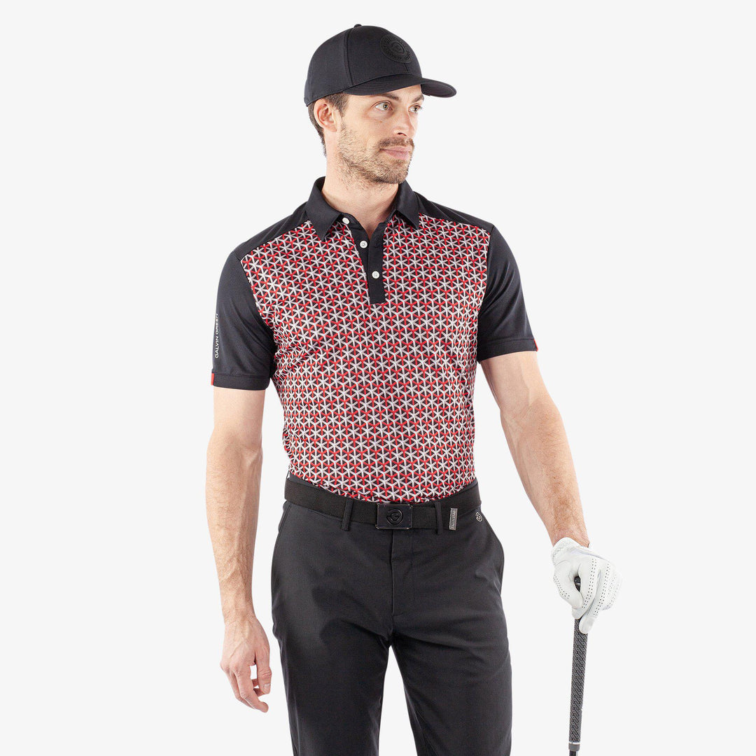 Mio is a Breathable short sleeve golf shirt for Men in the color Red/Black(1)