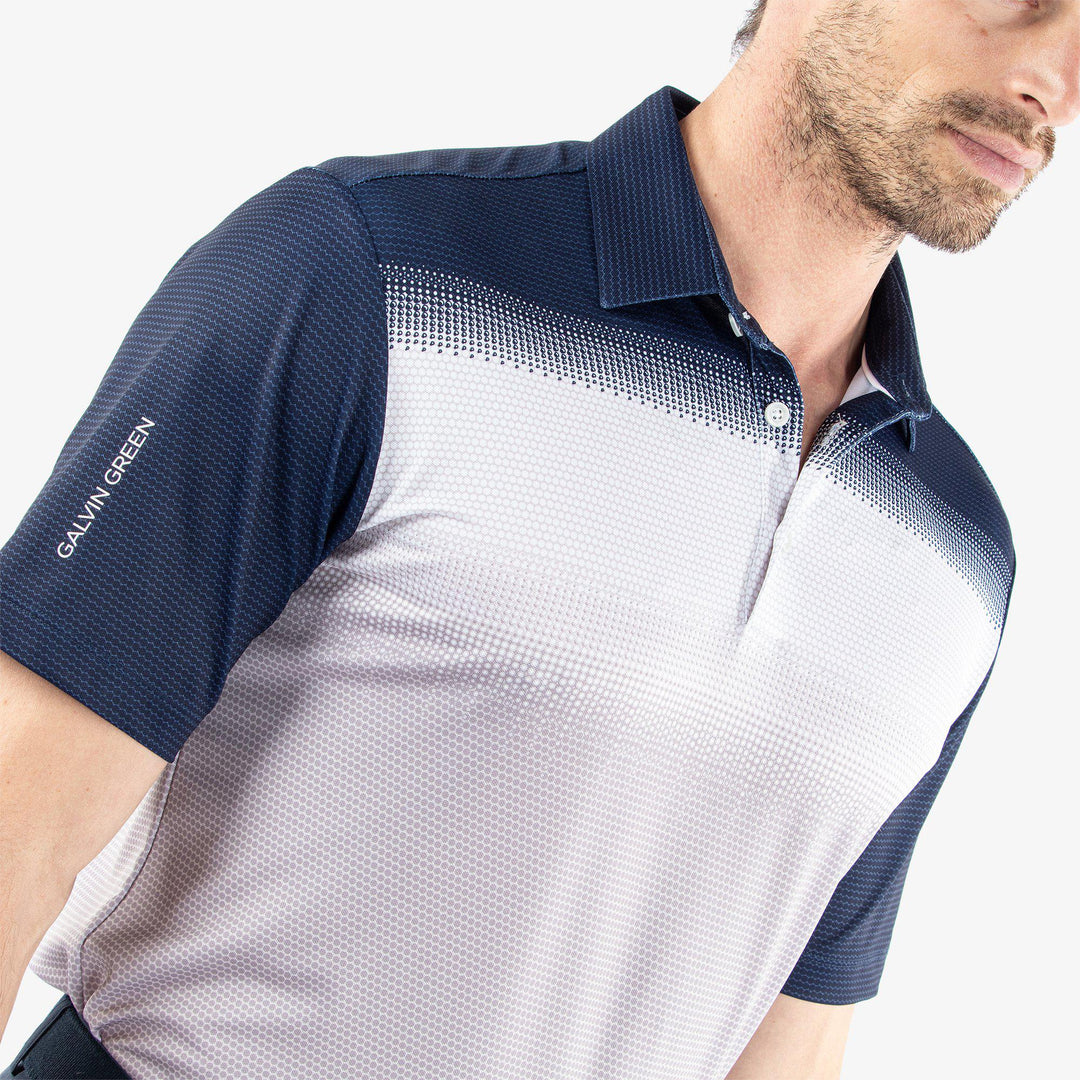 Mo is a Breathable short sleeve golf shirt for Men in the color Cool Grey/White/Navy(3)