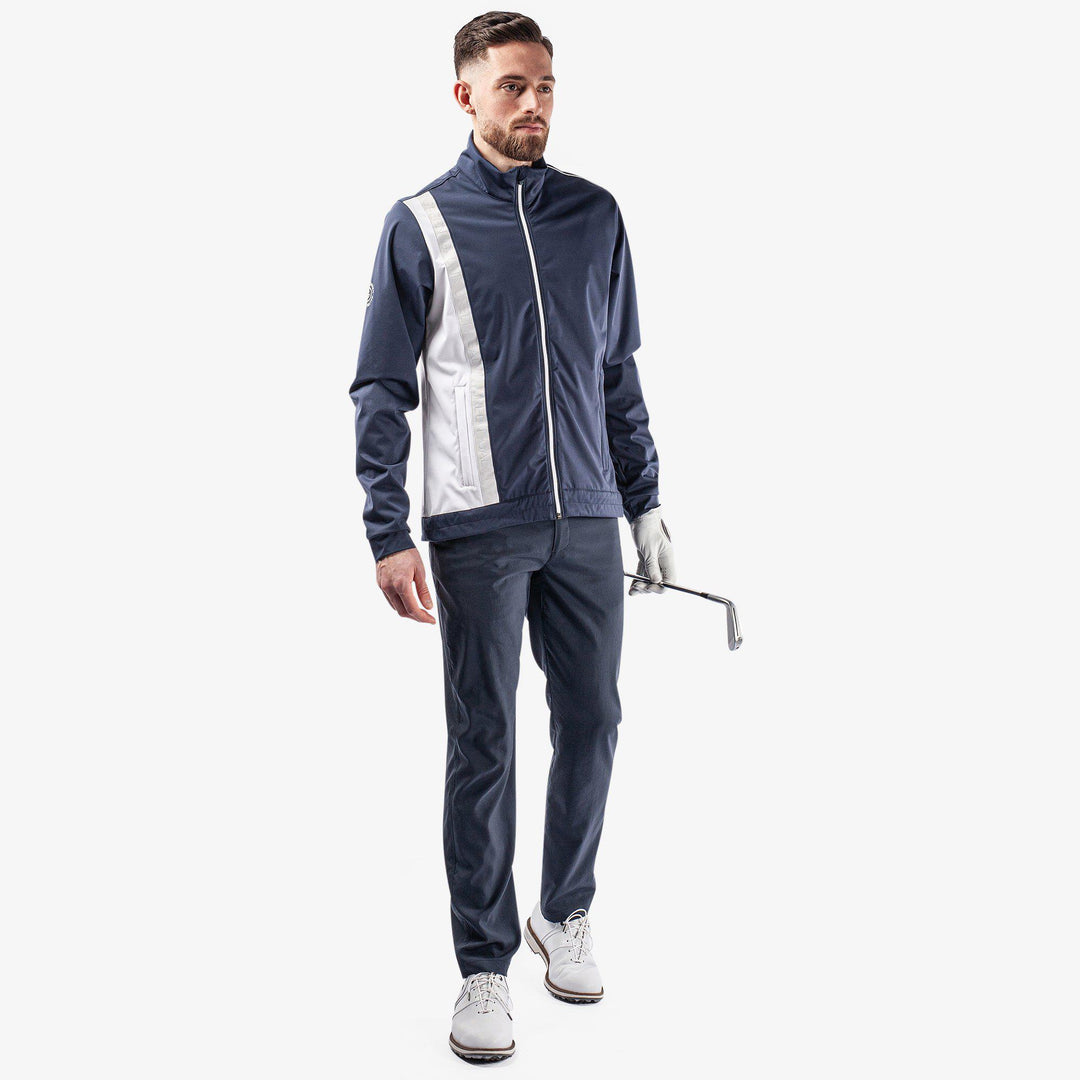 Lucien is a Windproof and water repellent jacket for  in the color Navy/White/Cool Grey(2)