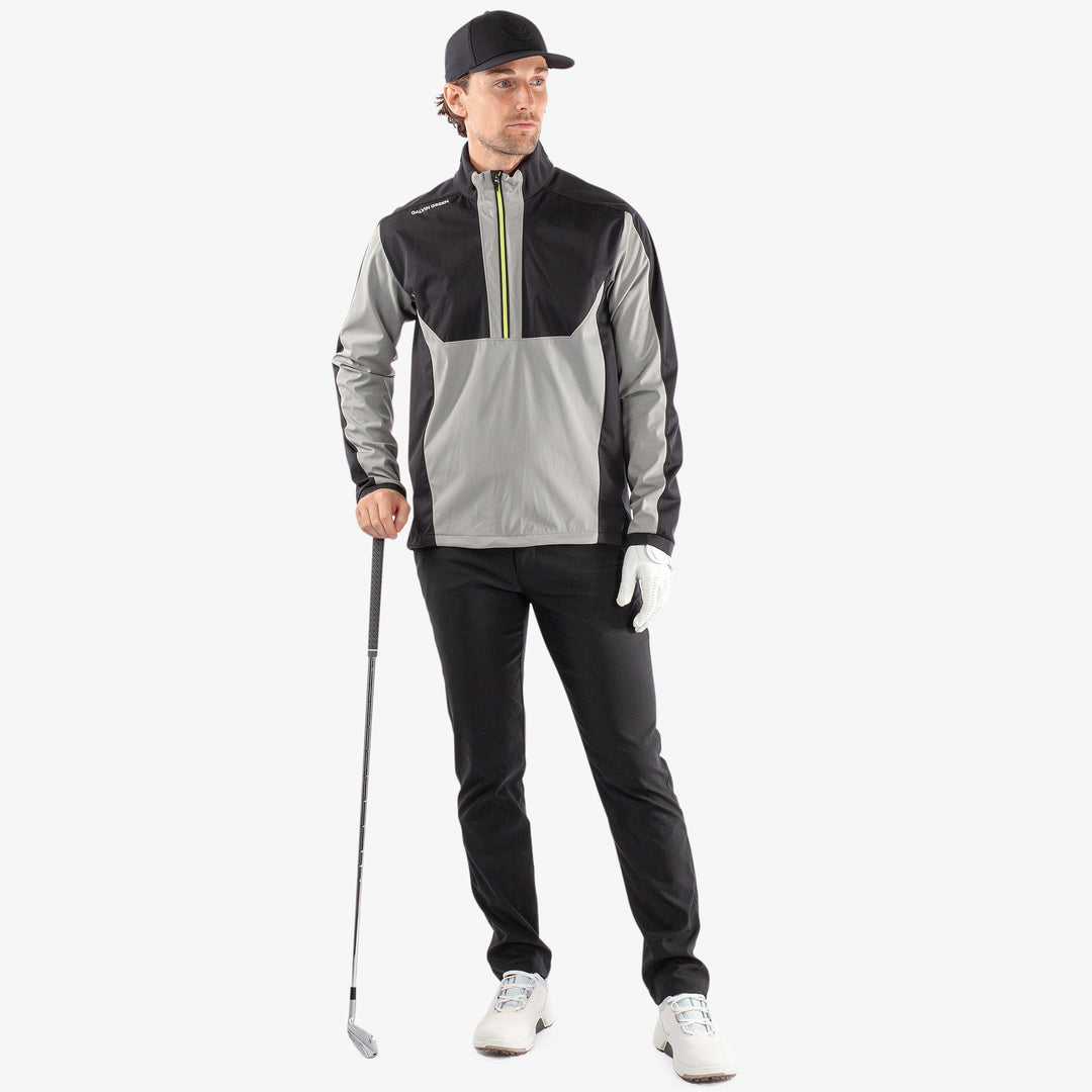 Lawrence is a Windproof and water repellent golf jacket for Men in the color Sharkskin/Black/Sunny Lime(2)