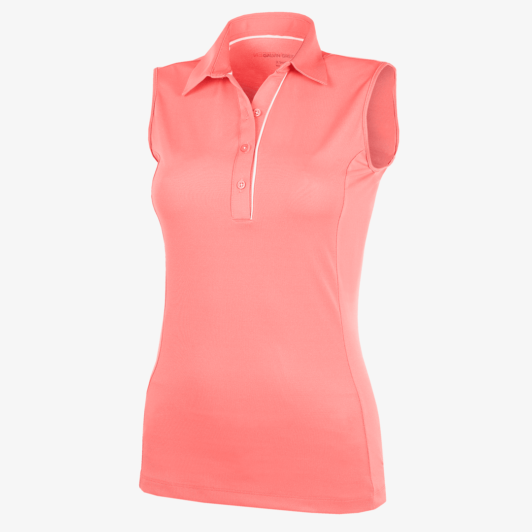 Meg is a Breathable short sleeve golf shirt for Women in the color Coral/White (0)