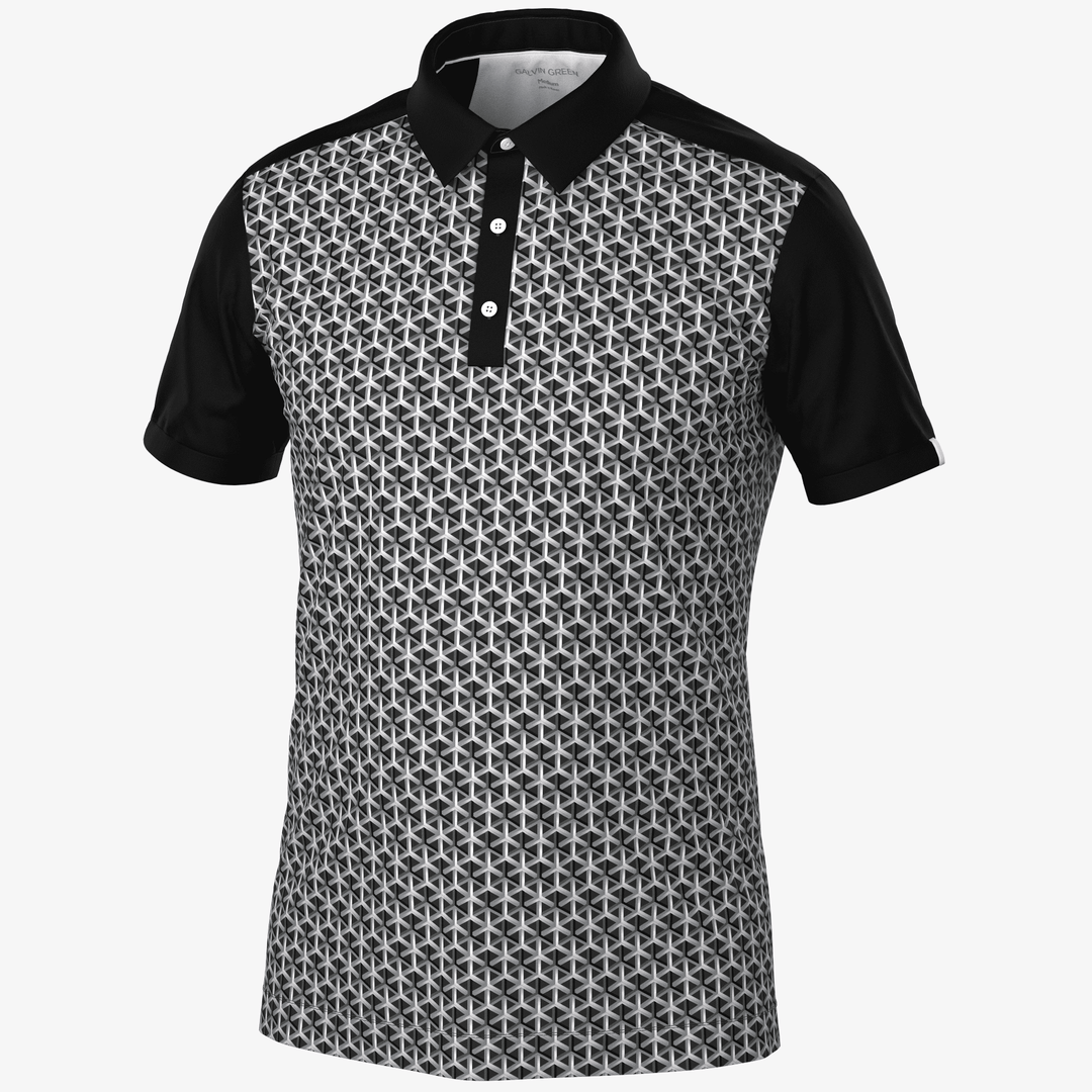 Mio is a Breathable short sleeve golf shirt for Men in the color Sharkskin/Black(0)