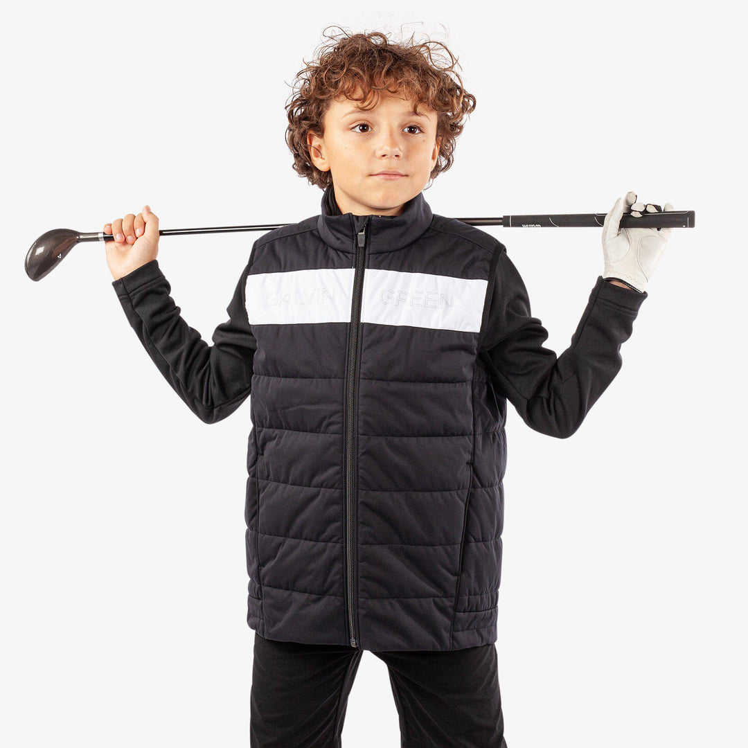 Ronie is a Windproof and water repellent golf vest for Juniors in the color Black/White(2)