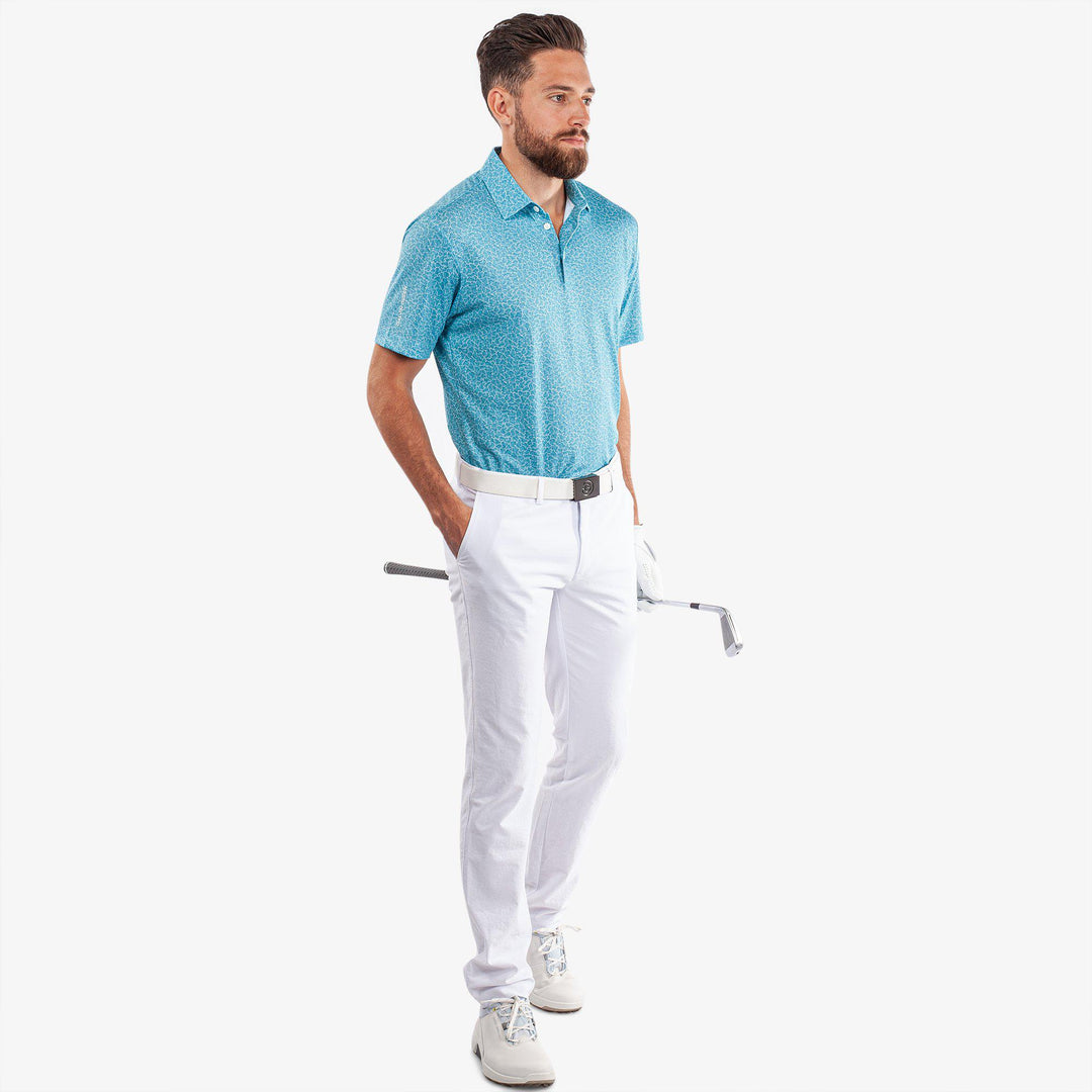 Mani is a Breathable short sleeve golf shirt for Men in the color Aqua(2)