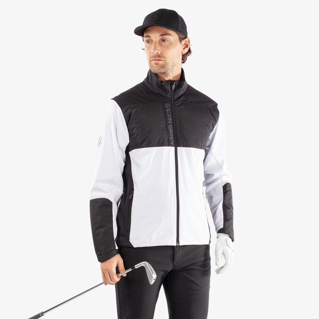 Layton is a Windproof and water repellent golf jacket for Men in the color White/Black(1)